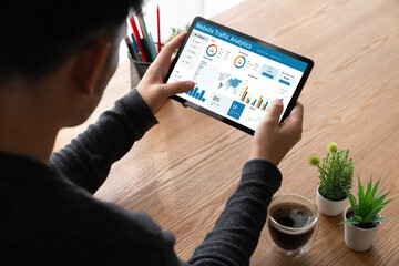 Computer software for website traffic analytics data on computer screen. Concept of SEO search...