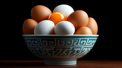 Still Life of Eggs in Asian-Inspired Bowl