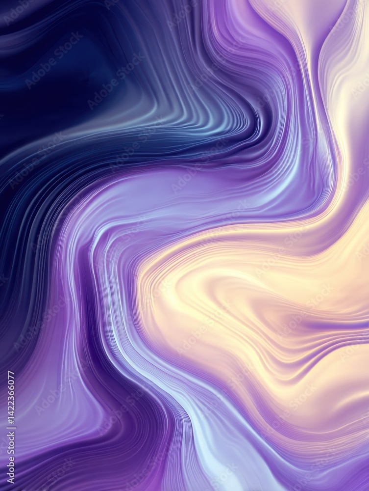 Poster ethereal liquid flow with violet and cream hues creating a mesmerizing abstract design