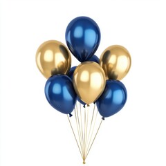 Elegant Bunch of Balloons in Gold and Navy Blue on White Backdrop Celebration Festive Party Decor