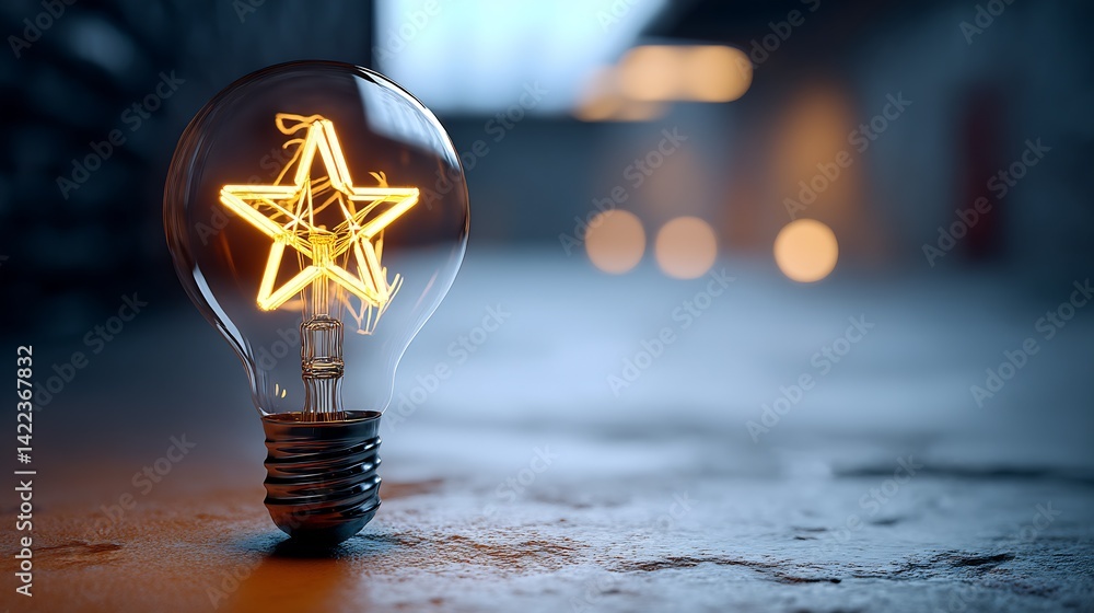 Poster unique glowing starshaped light bulb providing a striking and modern decor element indoors : generat