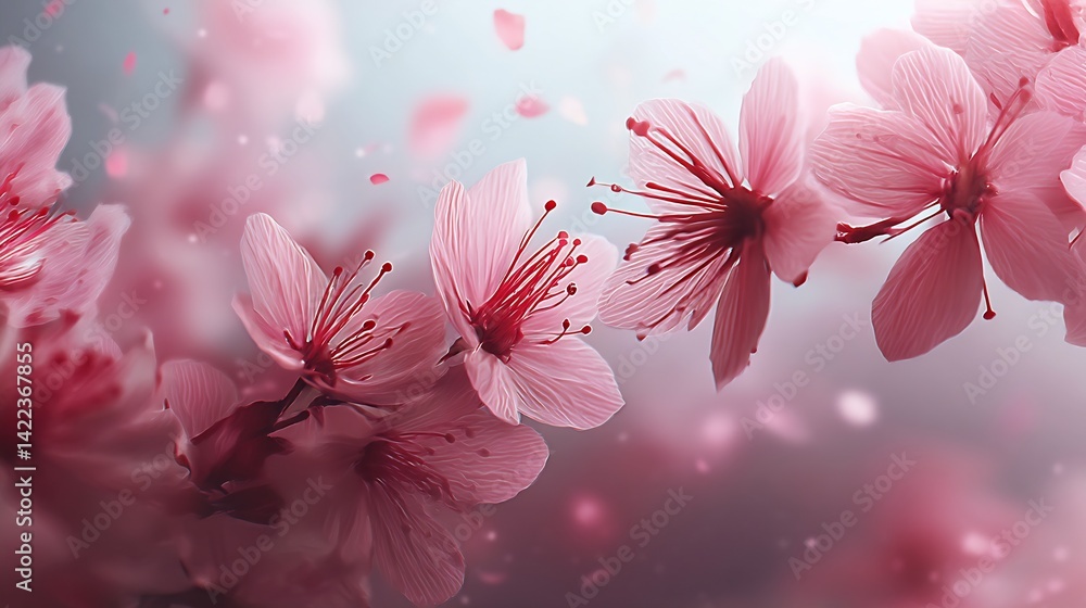 Aufkleber elegant cherry blossoms in soft focus with delicate petals falling gently in a serene atmosphere : g