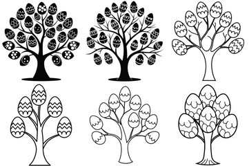 Obraz premium Easter Egg tree silhouette vector illustration isolated on white background.