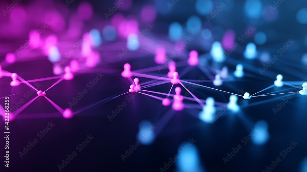 Poster Abstract network connections in vibrant colors illustrating the concept of digital communication and connectivity : Generative AI