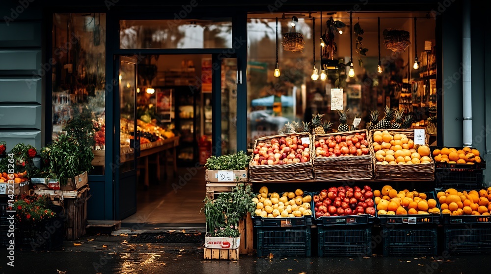 Aufkleber a bustling outdoor market showcasing an array of fresh fruits and vegetables in wooden crates : gene