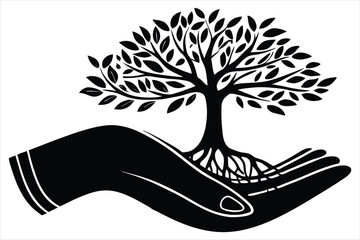 tree growing inside a human hand silhouette logo