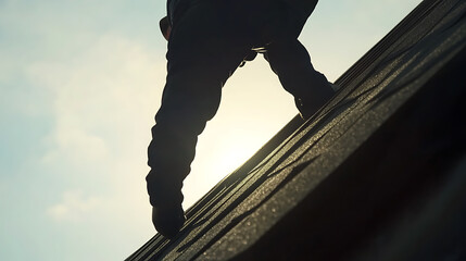 Silhouette of a Worker on a Roof