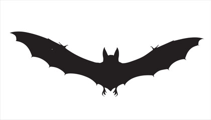 Black silhouette vector illustration of a flying halloween bat, a spooky animal design