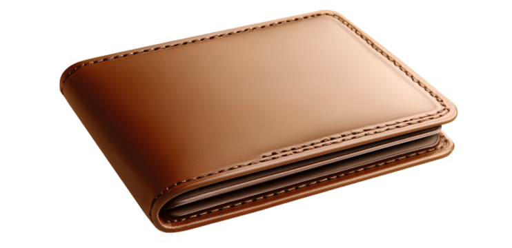 Elegant leather or canvas brown-colored business wallet with a clip on a transparent background