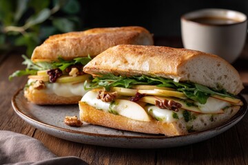 Delicious artisan sandwiches with fresh ingredients on rustic wooden table delightful culinary experience appetizing food photography