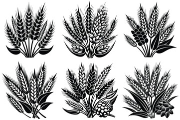 Harvest grains and crops silhouette vector illustration isolated on white background.