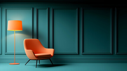 Vintage Room with Coral Armchair and Teal Paneling