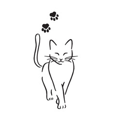 Cute Cat Shadow Icon Animal Vector Art Illustration, Black and White Outline Design