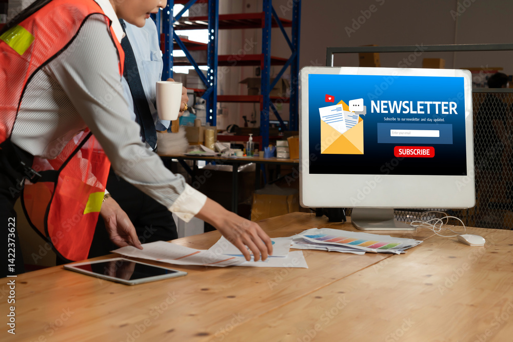 Poster newsletter signup page on computer for customer to subscribe snugly newsletter update information to