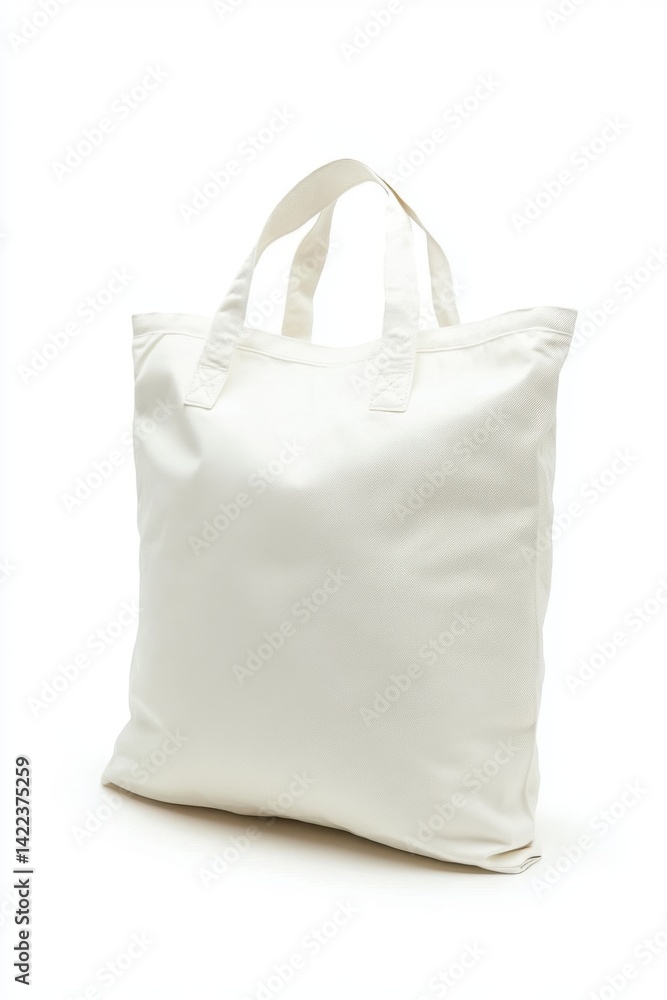 Poster minimalist white canvas tote bag on a clean white background showcasing its simple design and versat