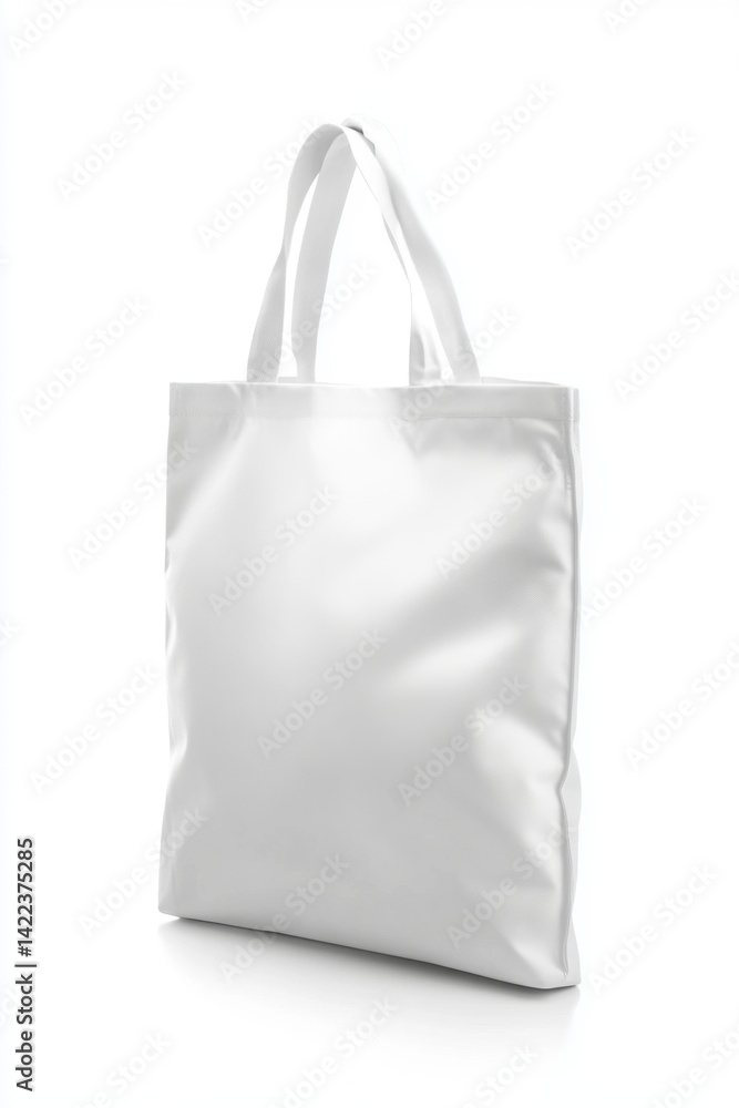 Poster elegant white canvas tote bag on a pristine white background showcasing its simple design and versat