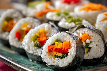 Delicious Colorful Vegetable Sushi Rolls on a Plate