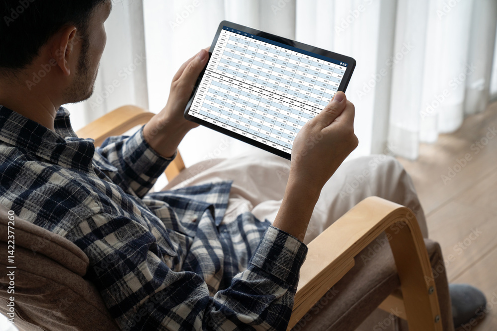 Poster accounting software on computer screen showing financial statement spreadsheets and account balance 