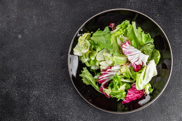Salad mixed green leaves iceberg, batavia, lettuce, radicchio, romano, frisee appetizer vegetables...