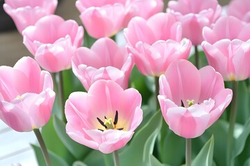 Fototapeta premium Beautiful Pink Tulips Spring Blossom Closeup