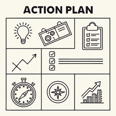 action plan line icon collection set.eps