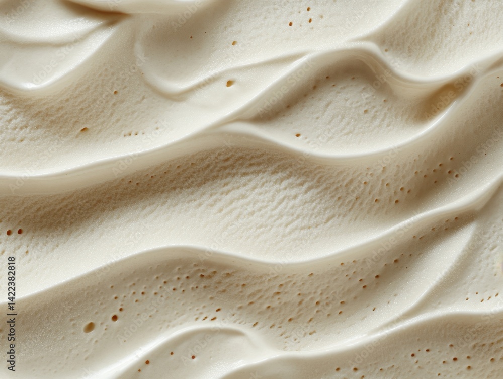 Poster creamy vanilla ice cream texture with smooth waves and tiny air bubbles creating a delicious dessert