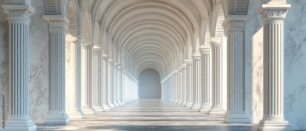 Poster elegant colonnade perspective with arches and marble texture creating a bright and spacious architec