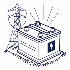Car Battery Electrical Tower Vector Illustration Energy And Power Concept
