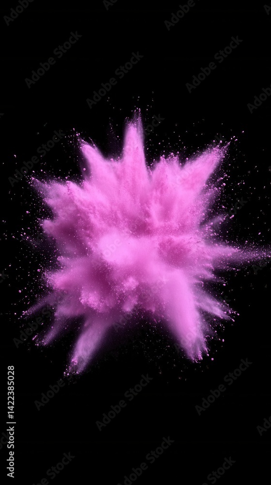 Poster burst of vibrant pink powder exploding against a deep black backdrop creating a stunning visual disp