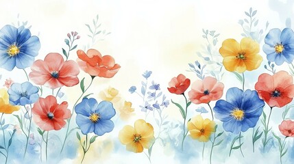 Abstract Watercolor Spring Flowers Background with Copy Space - AI-Generated Illustration