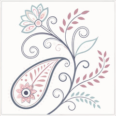 Elegant Floral Design With Paisley Motif In Soft Pastel Colors Vector Illustration