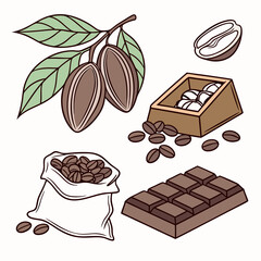 Hand Drawn Coffee And Chocolate Elements Vector Illustration On White Background