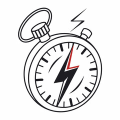Hand Drawn Stopwatch With Lightning Bolt Time Management Concept Illustration