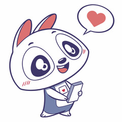 Cute Bunny Sending Love Text Message Vector Illustration For Valentines Day