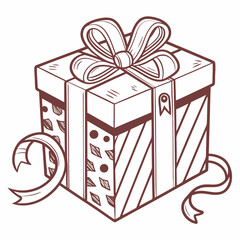 Stylized Gift Box Illustration With Ribbon And Geometric Patterns Design