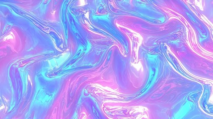 Obraz premium Iridescent 80s Holographic Pink and Blue Frosted Jelly Waves Background - Trendy Vaporwave Abstract Texture with Surreal Wavy Marble Pattern - 3D Rendered Aesthetic