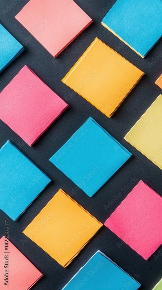 Aufkleber colorful square paper notes on dark background create a vibrant and organized visual pattern perfect