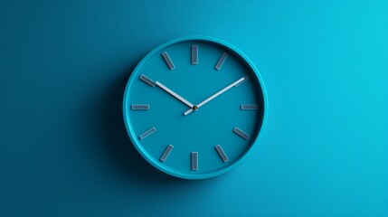 Trendy 3D Render of a Blue Wall Clock Against a Matching Blue Background