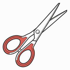 Red Handled Scissors Isolated On White Background In Line Art Style Illustration
