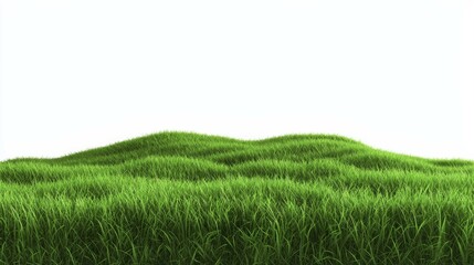 Obraz premium Vibrant Green Hilly Grass Landscape Panorama on White Background Lebhafte grne hgelige Wiesenlandschaft im Panorama vor weiem Hintergrund