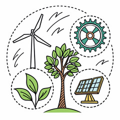 Sustainable Energy Innovation Graphic Featuring Wind Solar Power And Tree
