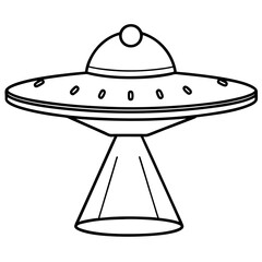 Simple Black And White Line Art Illustration Of A Flying Saucer Ufo