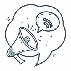 Megaphone With Speech Bubble Announcing Wireless Connection For Communication And Promotion