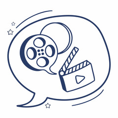 Movie Making Doodle With Film Reel And Clapperboard In A Speech Bubble
