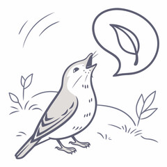 Singing Bird With Speech Bubble Featuring Leaf Illustration Drawing Style
