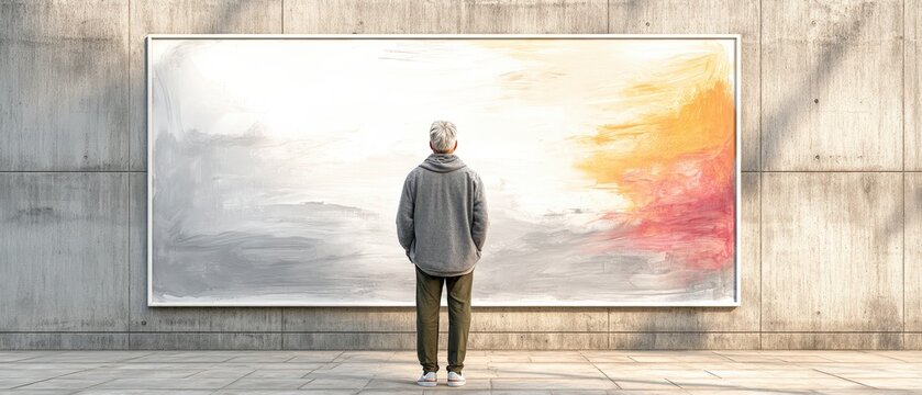 Abstract Art Contemplation  Person Viewing Large Canvas Painting