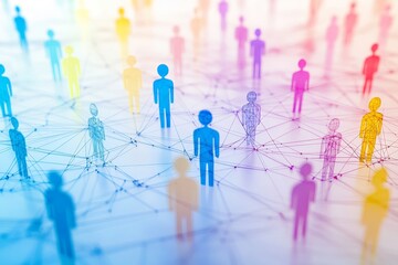 Illustration of a social network concept featuring colorful human figures connected by lines