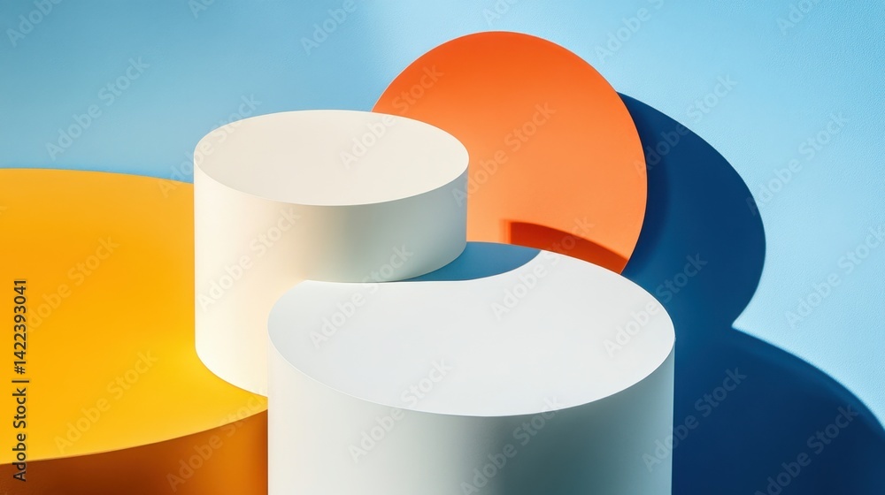 Poster minimalist composition of geometric shapes in vibrant colors creating a modern and abstract presenta