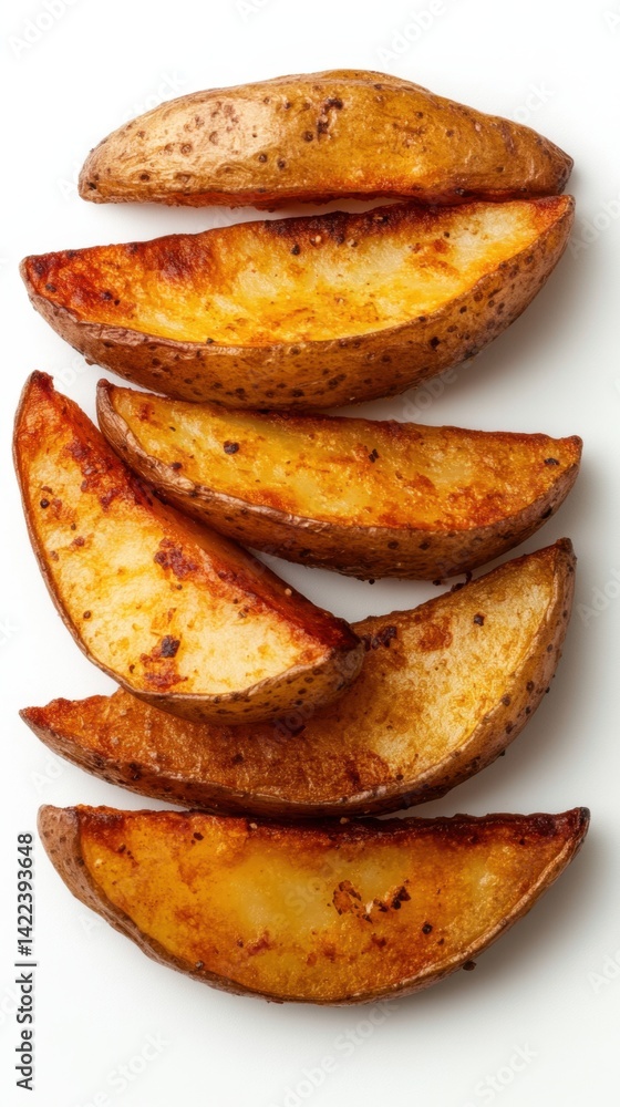 Aufkleber golden potato wedges arranged in a tempting stack on a pristine white surface creating an inviting f
