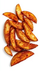 Delicious golden potato wedges seasoned with spices on a white background capturing the essence of comfort food and culinary delight